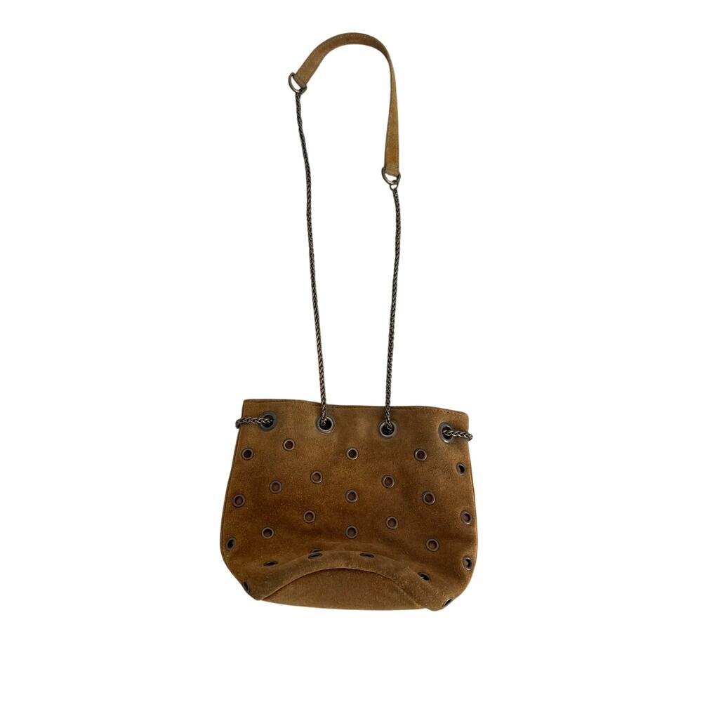Vintage Karl Marc John Camel Suede Grommet Chain Shoulder French Boho Purse - Picture 7 of 11